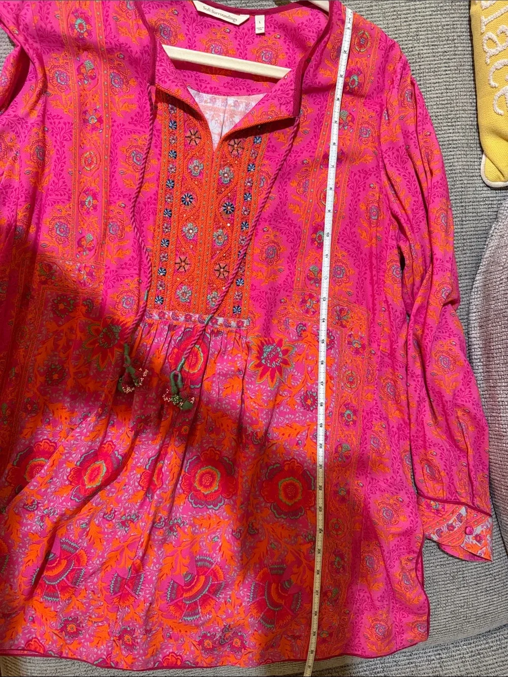 Soft Surroundings Hot Pink & Orange Embroidered Boho Tunic